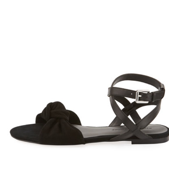 REBECCA MINKOFF Women's Evette Suede Flat Bow Sandal, Black Size 6.5 - Picture 7 of 8